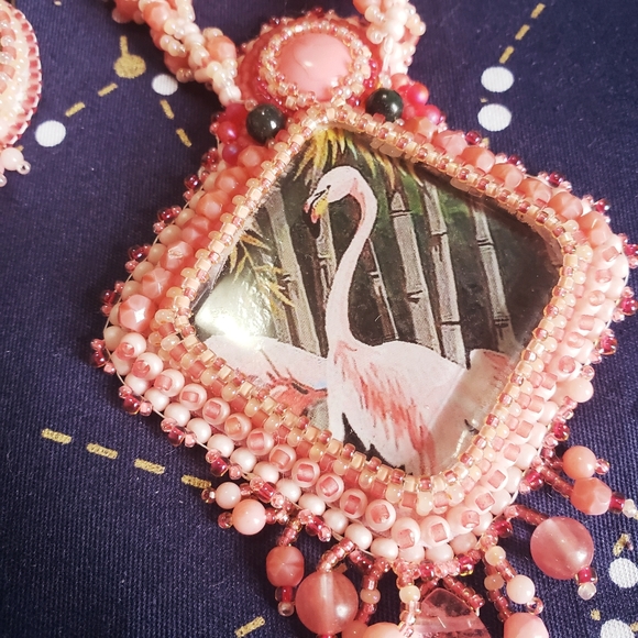 One of a kind handmade flamingo beads set - Picture 2 of 7
